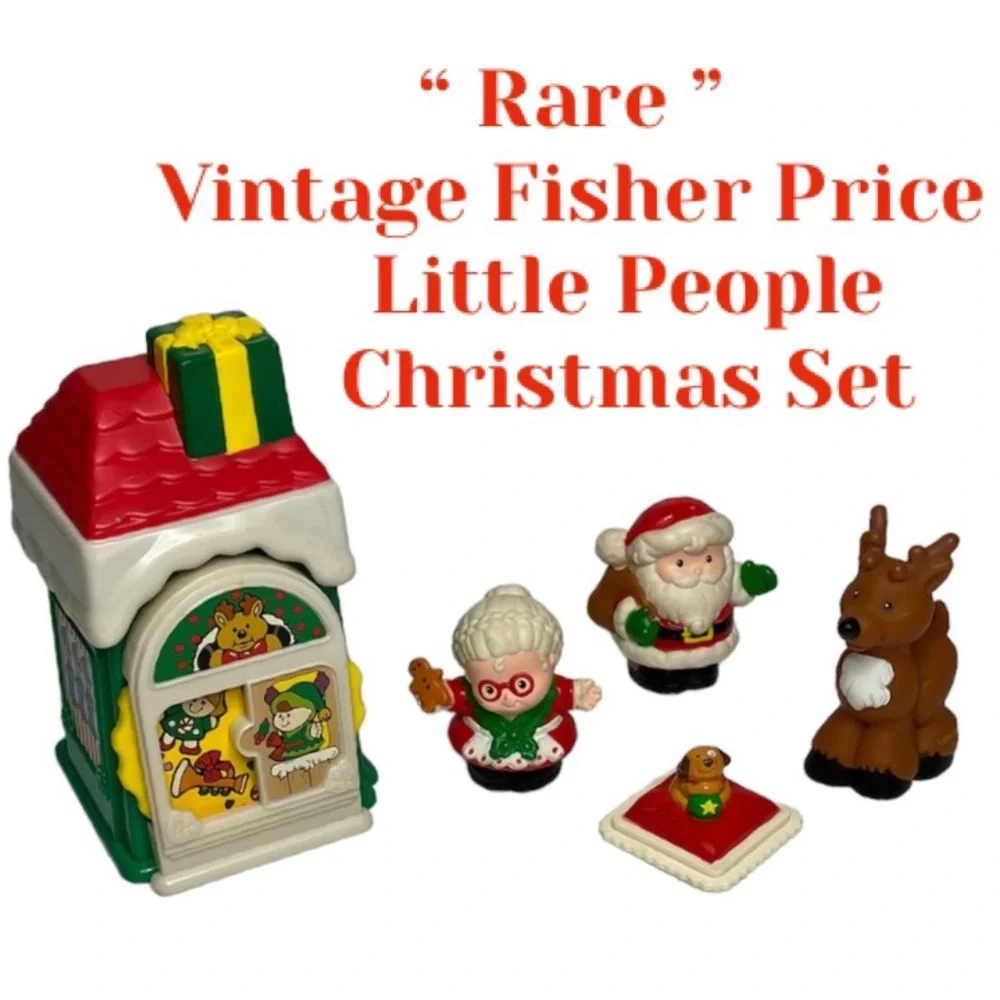 Little People Vintage Fisher Price Christmas Shop Santa Mrs Claus Reindeer Y2K